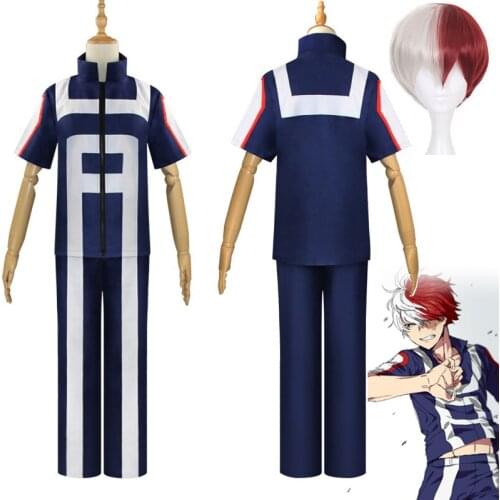 Anime My Hero Academia Todoroki Shoto Cosplay Costume Jacket + Pants + Wig Mens Womens Universal Sportswear Gym Suit Halloween