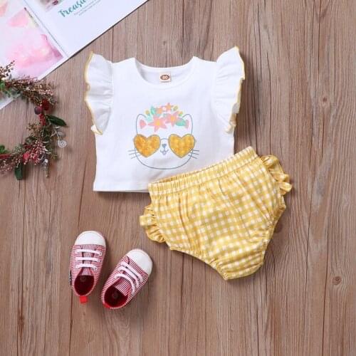 Summer Baby Sets Baby Girl Outfit Baby Girl Clothes Set 2 Pcs Lovely Cartoon Car Flying Sleeve Tops+briefs Baby Clothes 0-18M
