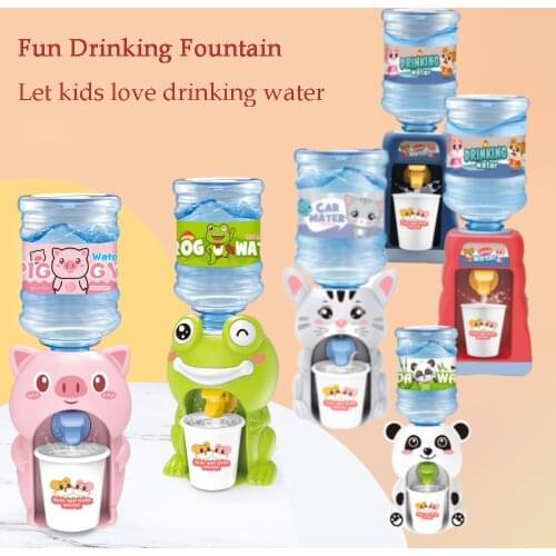 Mini Water Dispenser for Children Kids Gift Cute Cold/Warm Water Juice Milk Drinking Fountain Simulation Cartoon Pig Kitchen Toy