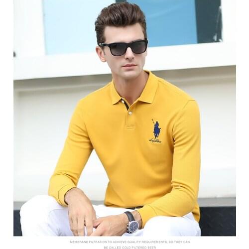 Early Autumn Mens Polo Shirt Long-sleeved Solid Color British T-shirt Lapel Fashion Casual Young and Middle-aged Mens Shirt