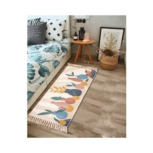 Retro Ethnic Style Tassel Floor Rugs Nordic Simple Hand-woven Cotton And Linen Doormat Bedroom Bedside Living Room Mat
