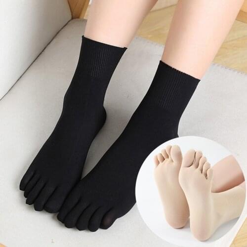 5 Pairs Women 's Nylon Toe Socks Thin Solid Black White Five Fingers Socks Fashion Compression Silk Socks Japanese Style Medias