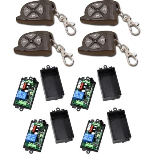 New AC110V 220V 1CH RF Wireless Remote Control Switch System 4Transmitter+4Receiver with Black Case Free Shipping