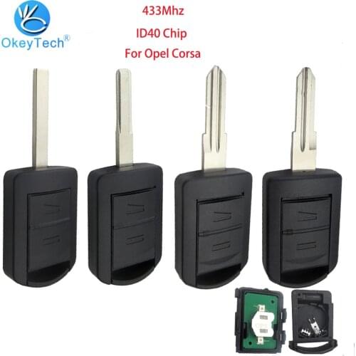 OkeyTech 433Mhz ID40 Chip For Vauxhal Opel Corsa C Combo Tigra Meriva Agila Comb 2 Button Remote Key HU100/HU43/HU46/YM28 Blade