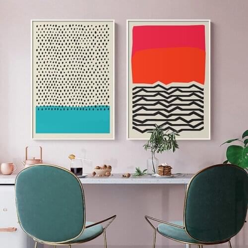 Multicolor Abstract Geometric Wall Art Poster Red Blue Dot Lines Canvas Painting Modern Picture for Living Room Home Decor