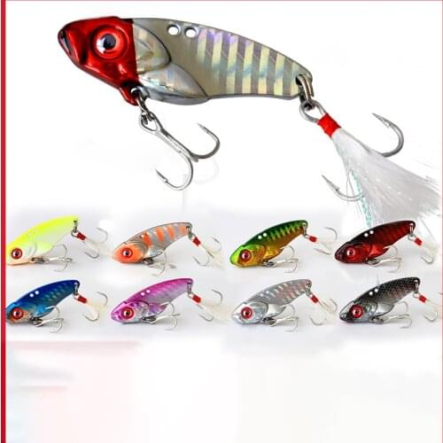 1Pcs Metal VIB 5/10/15/20g Fishing Lure Vibration Spoon Hard Baits with Feather Crankbait Wobbler Swimbait Cicada VIB Tackle