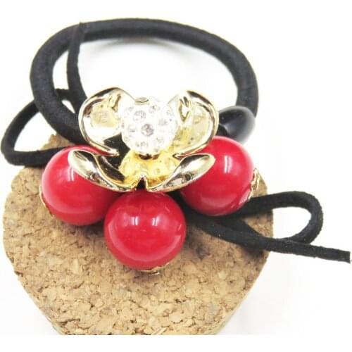 10PCS/LOT Creative 3 Red Balls Elastic Hair Bands For Girls Bohemian Headband Scrunchy Fashion Kids Hair Accessories For Women