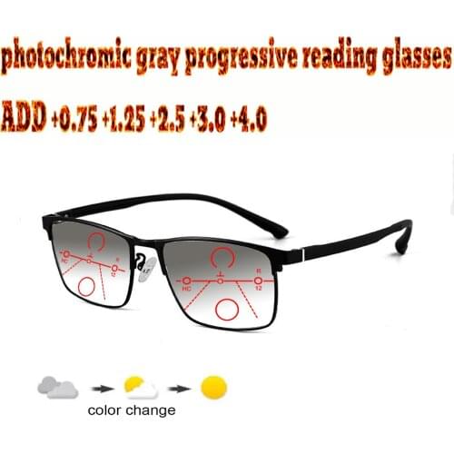 Photochromic Gray Progressive Multifocal Reading Glasses Business Men Full Frame Tr90 +1.0 +1.5 +1.75 +2.0 +2.5 +3 +3.5 +4