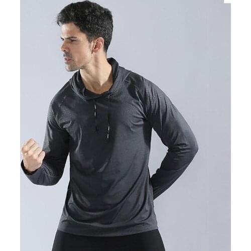 Hoodie Men Solid Color Elastic Quick Dry Running Training Sportswear Hoodie Sweatshirt