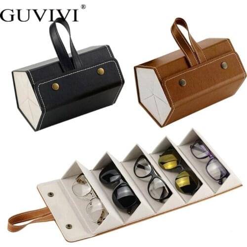 2021 New 2/3/4/5/6 Slots Foldable Multiple PU Leather Sunglasses Eyeglasses Travel Organizer Case
