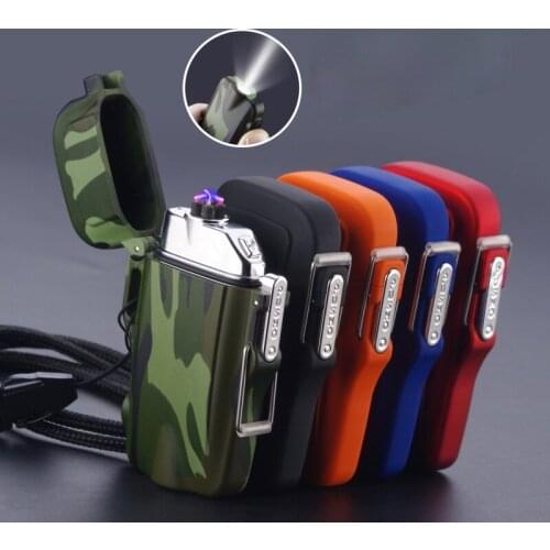 Double Arc Lighter Waterproof Windproof Flashlight Outdoor USB Rechargeable Cigarette Lighter Regalos Para Hombre Originales