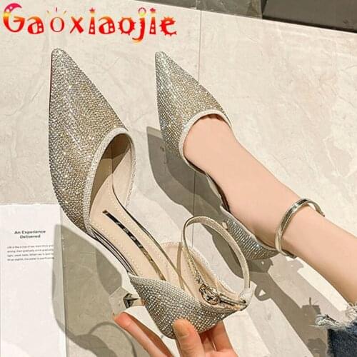 Fashion Women 6CM Super Glittering Diamond High-Heel Shoes Sexy Pointed Party Office Cover Heel Sandals Gold And Silver 2021 Hot