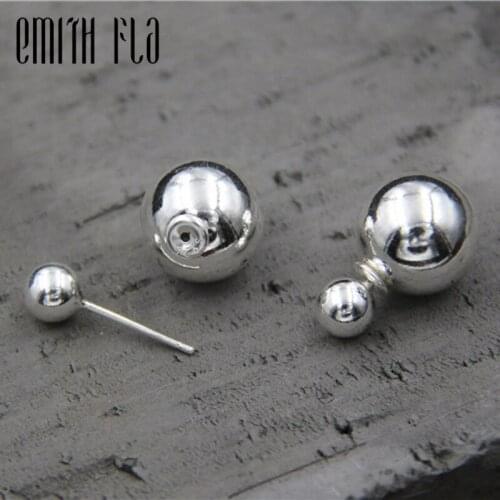 Emith Fla 925 Sterling Sliver Fashion Jewelry Round Ball Silver Stud Earrings for Women Trend Earrings Thai Silver Earrings Gift