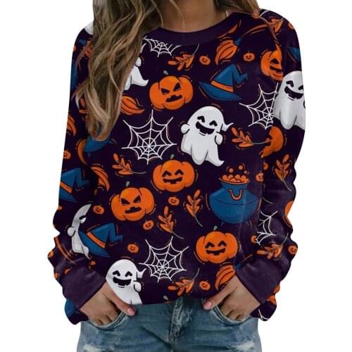 Womens Halloween Print Top Long-sleeved Sweatshirt Casual Blouse Pullover Casual Holiday High Quality Sweatshirt Free Shipping
