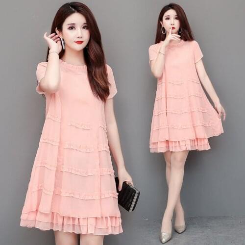Women Summer Dress Fashion girl Chiffon Dress Female Short Sleeve Casual Dresses New Plus Size 4XL elegant Dress Vestidos R911