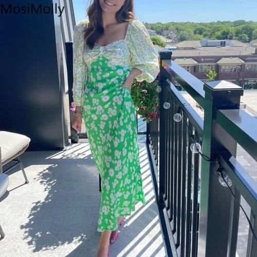 Chic Print Dress Romantic French Floral Dress Summer Color Block Dress Midi Dress 2021 Female