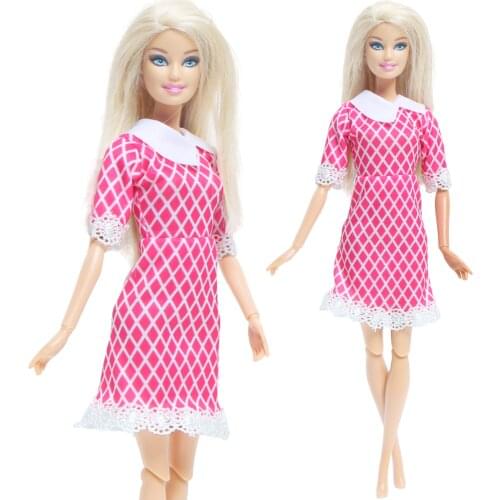 1 Set Pink Skirt White Flower Lace Lattice Pattern Lapel Dress Outfit Gown Accessories Daily Wear Clothes for Barbie Doll Toy