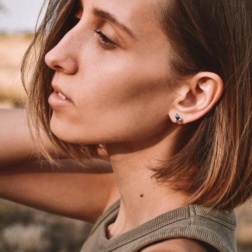 2pcs Black Stainless Steel Triangle Cubic Zirconia Stud Earrings for Men Women, Screw Back Post