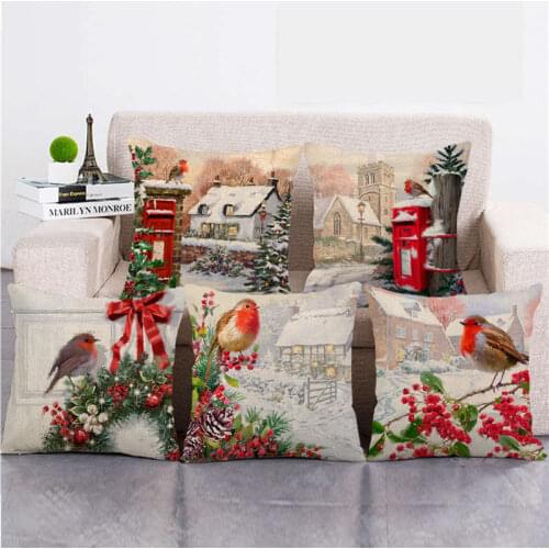 45cm*45cm Merry Christmas Happy New Year Spring Bird Linen/cotton Throw Pillow Covers Couch Cushion Cover Home Decor Pillowcase