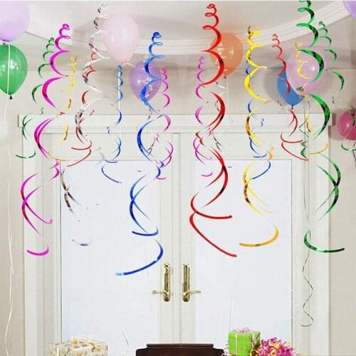 6pc/pack Metallic Ceiling Hanging Swirl Happy Birthday Decorative for Baby Shower Wedding Halloween Birthday Party Decoration