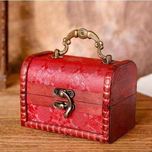 Decorative Trinket Jewelry Storage Box Handmade Vintage Wooden Treasure Case Retro Double Happiness Organizer Cases ZA3796