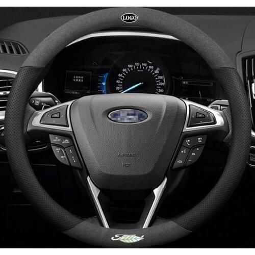 For Ford 3D Laser Printing Logo Cow Leather Car Steering Wheel Cover Fit Ranger Focus Everest Mustang Kuga Escort Escape Mondeo