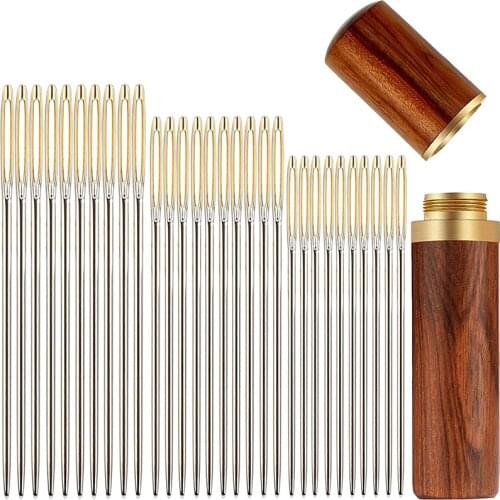KAOBUY 30 PCS Hand Sewing Needles 3 Size Sewing Sharp Needles with Wooden Needle Case for Embroidery Stitching Projects