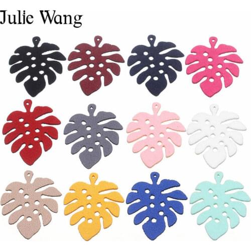Julie Wang 20PCS Suede Leather Velvet Leaves Charms For Earrings Necklace Pendant Phone Deco Findings Jewelry Making Accessory