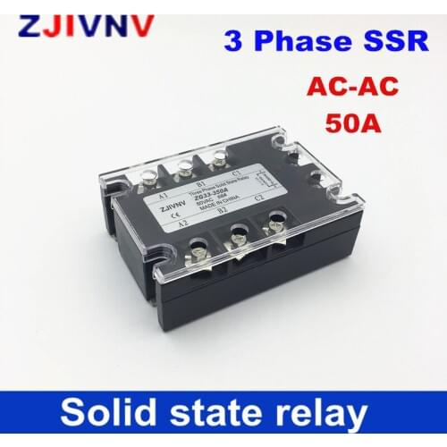 China High quality 50A three-phase solid state relay 80-250VAC control 480VAC 3 Phase Solid State Relays AC-AC three phase SSR