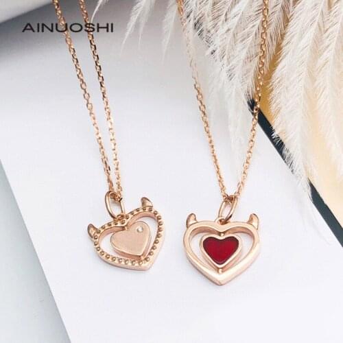 AINUOSHI 18K Gold Heart Real Natural Red Agate, Side Set With Natural Diamond 0.003ct Necklace Jewelry Chain length18In(45cm)