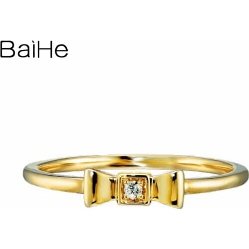 BAIHE Solid 14K Yellow Gold 0.007ct H/SIRound Natural Diamond Wedding Gift Fine jewelry Ring Women кольцо кольцa