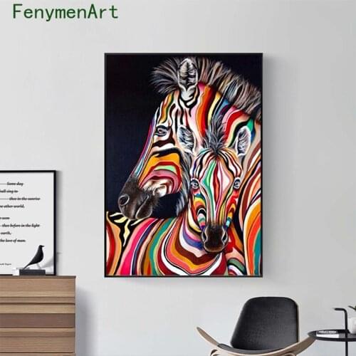 Colorful Watercolor Zebra Canvas Paintings Abstract Rainbow Horse Print Poster Animal Wall Art Picture Living Room Home Decor