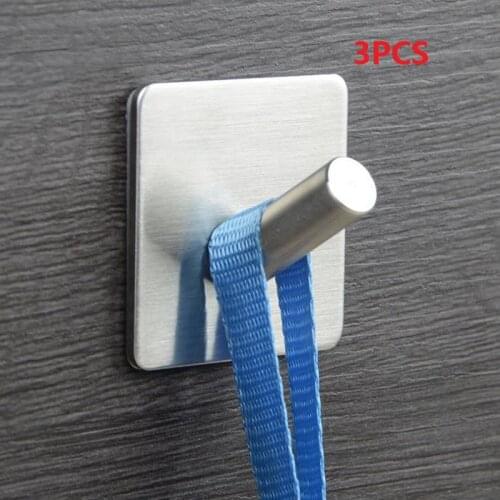 Punch-free 304 Stainless Steel Towel Oblique Shape Coat Hooks Hangers for Home Bathroom Kitchen 3PCS
