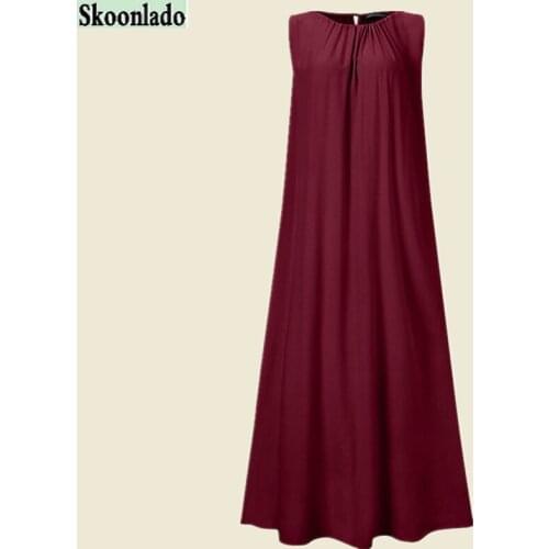 Summer casual loose plain O-neck sleeveless waist dress