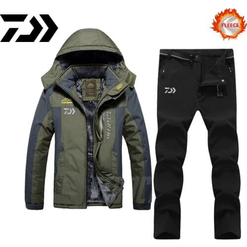 Daiwa Fishing Clothes Sets Outdoor Fishing Clothing Winter Keep Warm Men Fishing Suit Waterproof Fishing Jacket Plus Velvet Suit