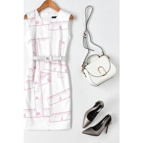 Novelty Designer Women Print Dress Elegant O-Neck Sleeveless Casual Dresses D4194