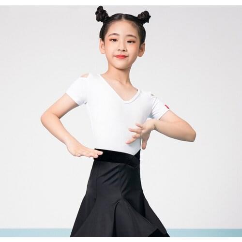 New Latin Dance Tops For Kids Professional Practice Shirt Girls White/Black Rumba Performance Stage Clothes Samba Outfit VO1004