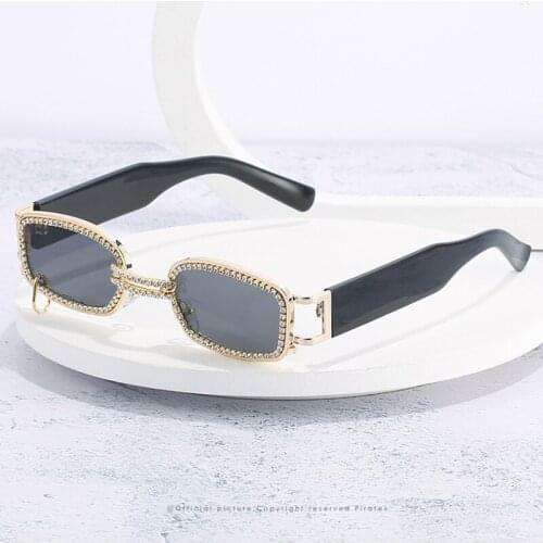 Fashion Vintage Luxury Brand Designer Diamond Square Sunglasses Women Travel Gradient Crystal Small Punk Sun Glasses Shades