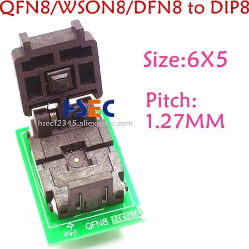 Original QFN8 socket 6X5MM WSON8 DFN8 MLF8 to DIP8 adapter ic test chip 1.27MM pitch SPI FLASH QFN-8 programmer socket