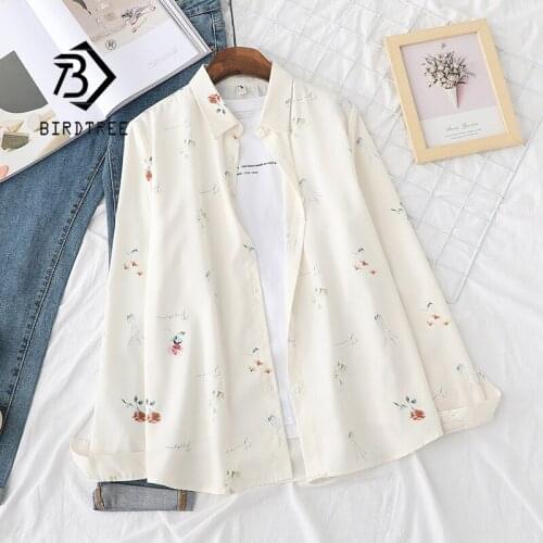 Autumn New Women Vintage Floral Print Chiffon Blouse Turn-Down Collar Button Up Striped Shirt Elegant Casual Female Tops T18507F