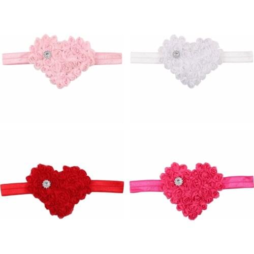 Solid Color Handmade Heart-shaped Floral Infant Headband Toddler Chiffon Flower Elastic Hair Bands Princess Headwear Photo Props