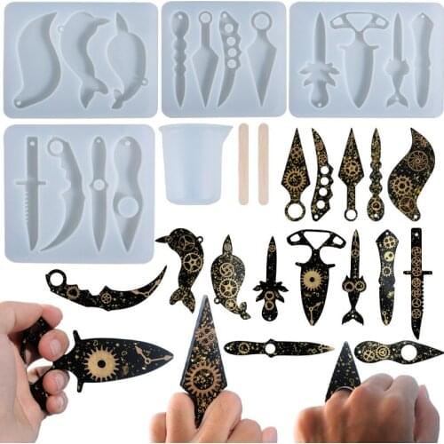 Assemble Keychain Finger Cots Knife Defense Resin Mold Silicone Mold DIY Crystal Epoxy for Resin Jewelry Making Jewelry Tools