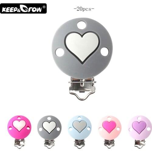 Keep&Grow 20Pcs/Lot Heart Shaped Silicone Pacifier Clips Baby Teething Beads Metal Nipple Holder DIY Tool Accessories BPA Free