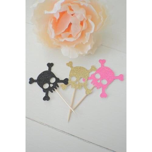 Skul cupcake toper, skull and bones cupcake toppers, pirate cupcake toppers(12 toppers)