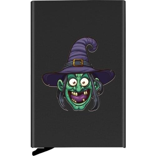 Unique Metal Case Old Witch Design Printing Credit Card Holder Men Slim Anti Protect Travel ID Cardholder Women Rfid Wallet