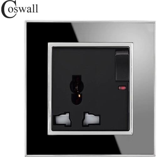 Coswall Brand Universal Switched Socket with Neon Luxury Wall Power Outlet Acrylic Crystal Mirror Panel 3 Hole Electrical Plug
