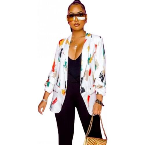 Y2k Cardigan Blazer Women Full Sleeve Notched Neck Jackets Autumn Color Print Elegant Streetwear Loose Open Stitch Blazers 2021