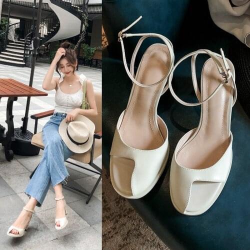 Leather womens shoes 2020 summer fairy style sandals thick heel open toe buckle fashion wild high heels Z735