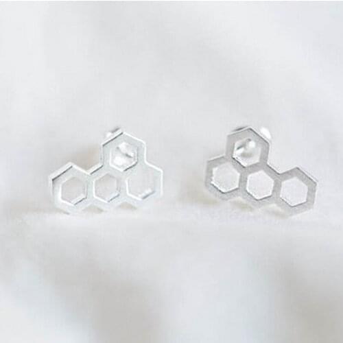 Small Wholesale 10 Pairs Fashion Honeycomb Stud Earrings Lots Women Kids Love Earring Fashion Jewelry Free Shipping