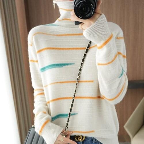 2021 new ladies sweater turtleneck sweater 100% pure wool long-sleeved sweater thick basic sweater loose large size womens top